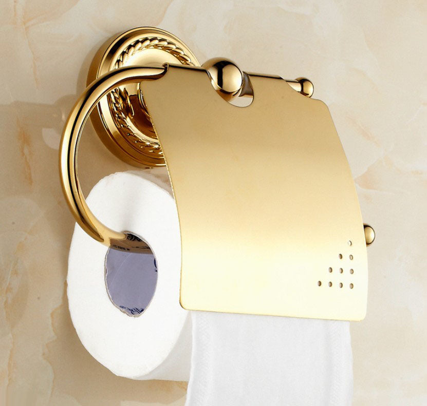 Luxury Polished Gold Wall Mounted Bathroom Toilet Paper Roll Holder