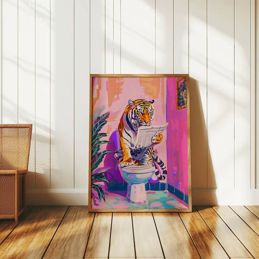 Tiger In Bathroom Vibrant Color Poster