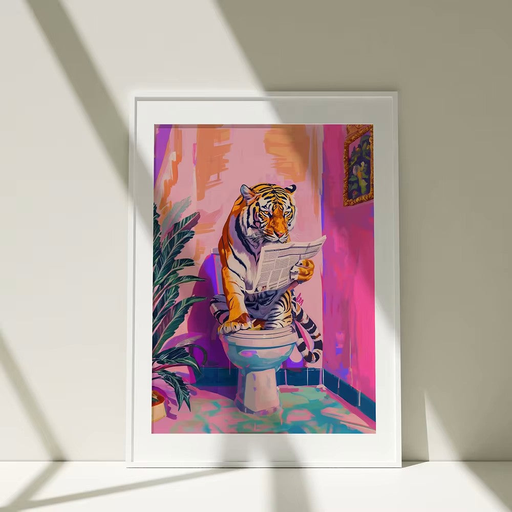 Tiger In Bathroom Vibrant Color Poster