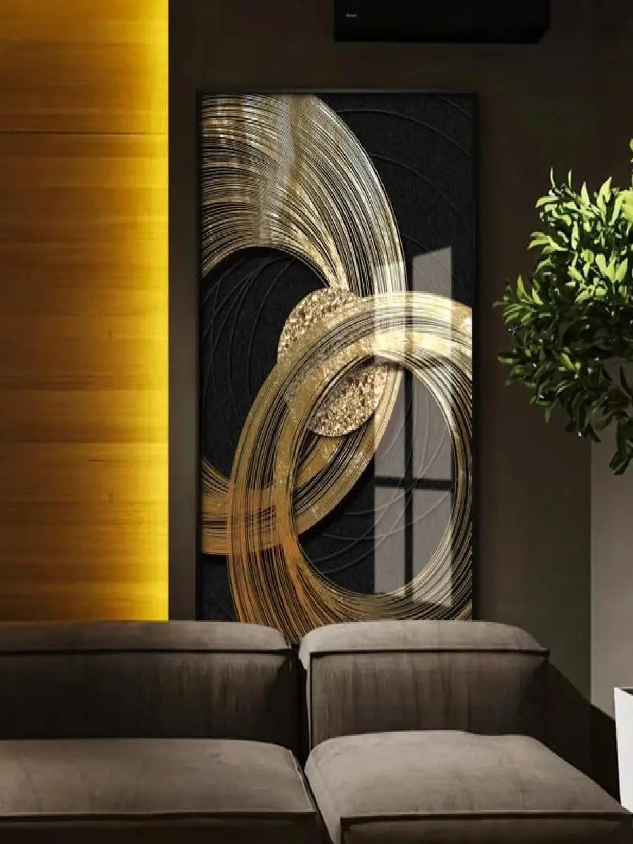 Luxury Abstract Black and Gold Foil Leaves Canvas Art  Living Room Wall Decor