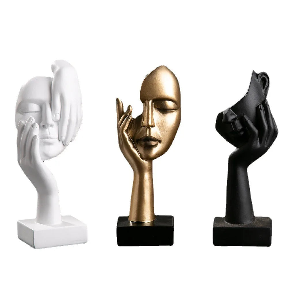 Abstract Face-Sculptures (Black, Gold & White)