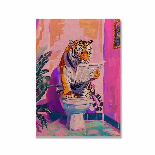 Tiger In Bathroom Vibrant Color Poster